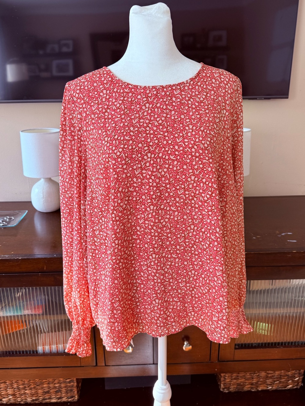 J. Crew Coral Floral Long-Sleeve Blouse